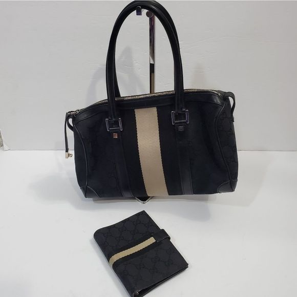 Gucci authentic small Boston hand bag black web & matching planer wallet - Picture 3 of 16